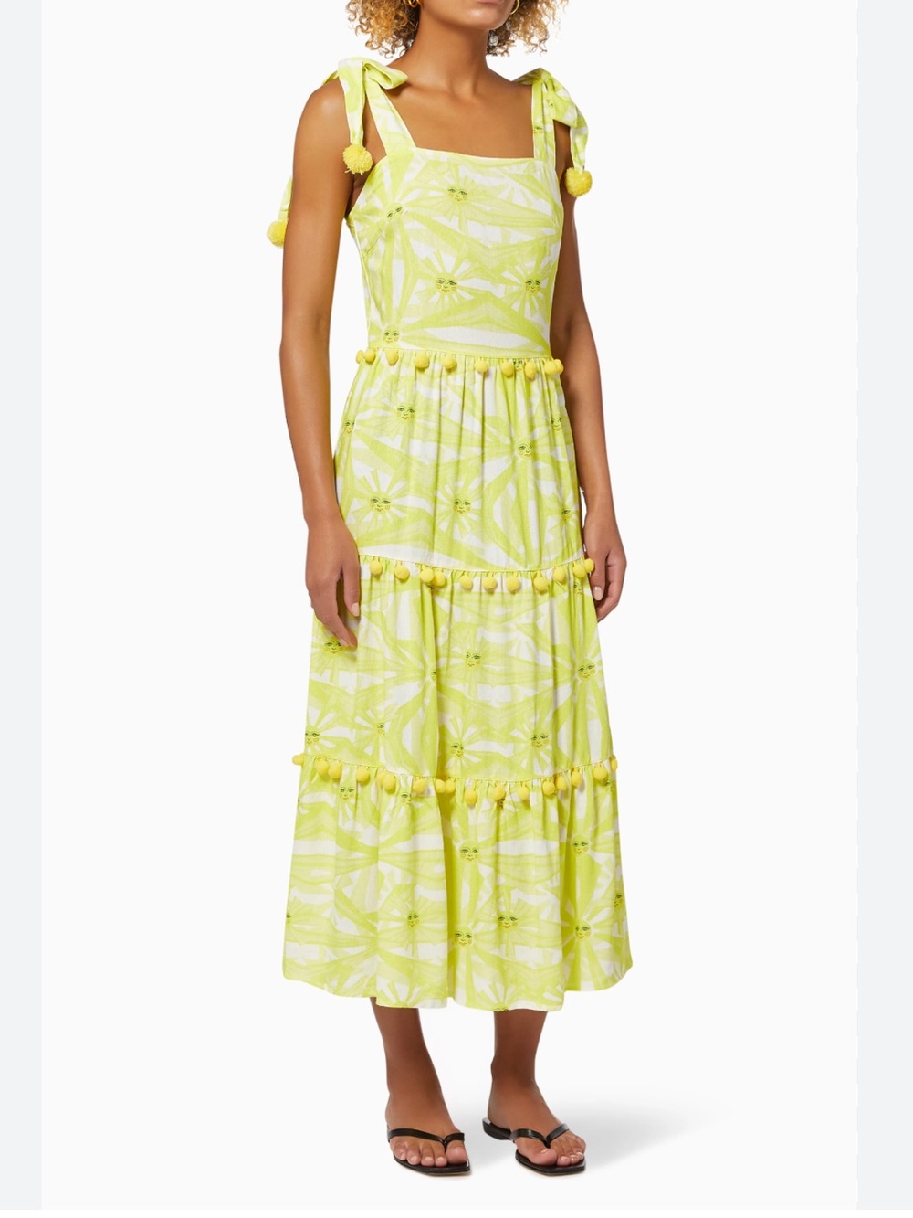 Never Fully Dressed Yellow and White Pom Pom Summer Dress. Size 4